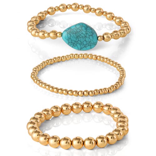Jessica Simpson 3-piece Beaded Stretch Bracelet Set In Gold
