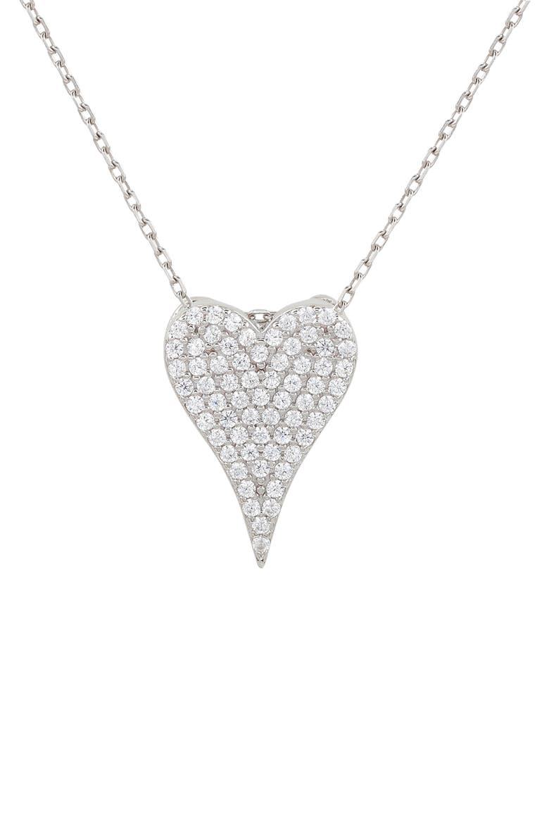 Sterling Silver White Cubic Zirconia Elongated Heart Pendant Necklace, Main, color, WHITE