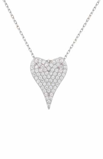 Sterling Silver White Cubic Zirconia Elongated Heart Pendant Necklace