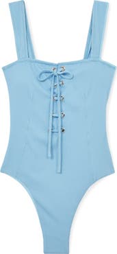 Reiss Fabienne Lace-Up Rib One-Piece Swimsuit