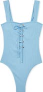 Reiss Fabienne Lace-Up Rib One-Piece Swimsuit