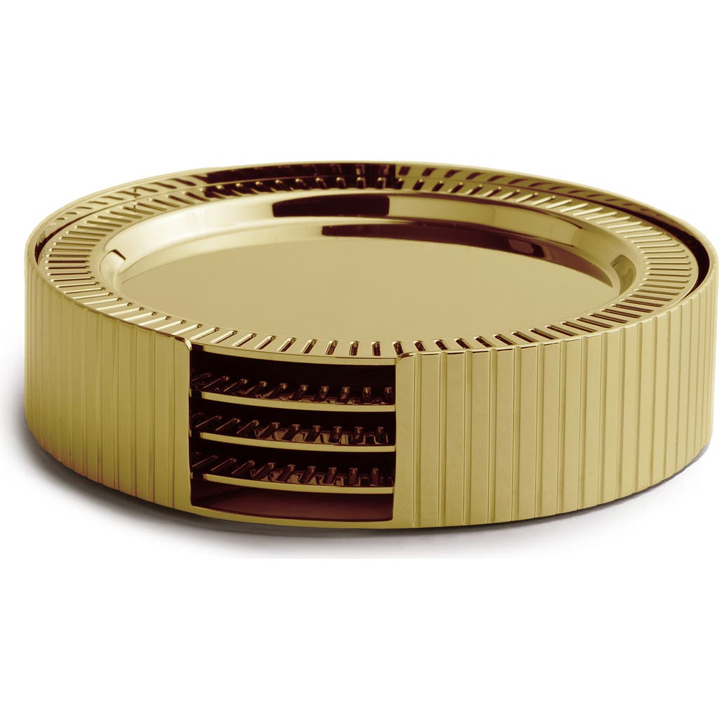 Anna New York Striations Coasters With Holder In Gold