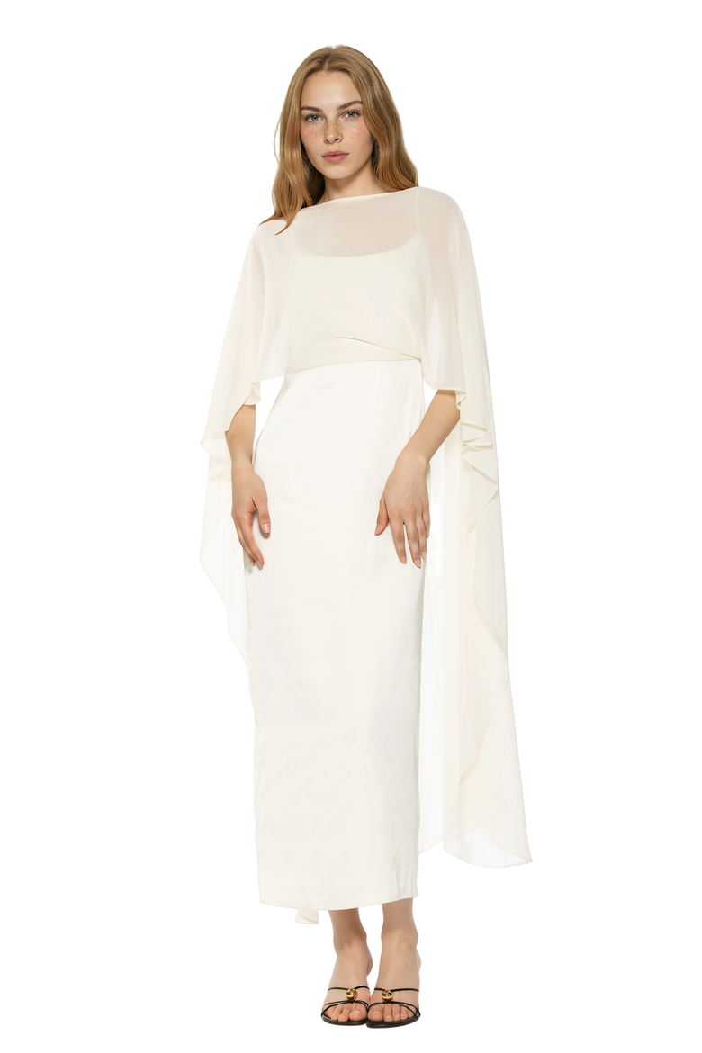 Satin Gown With Chifon Overlay, Alternate, color, Ivory