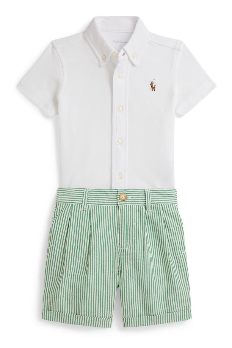 Oxford Mesh Button-Up Shirt & Shorts Set, Main, color, WHITE