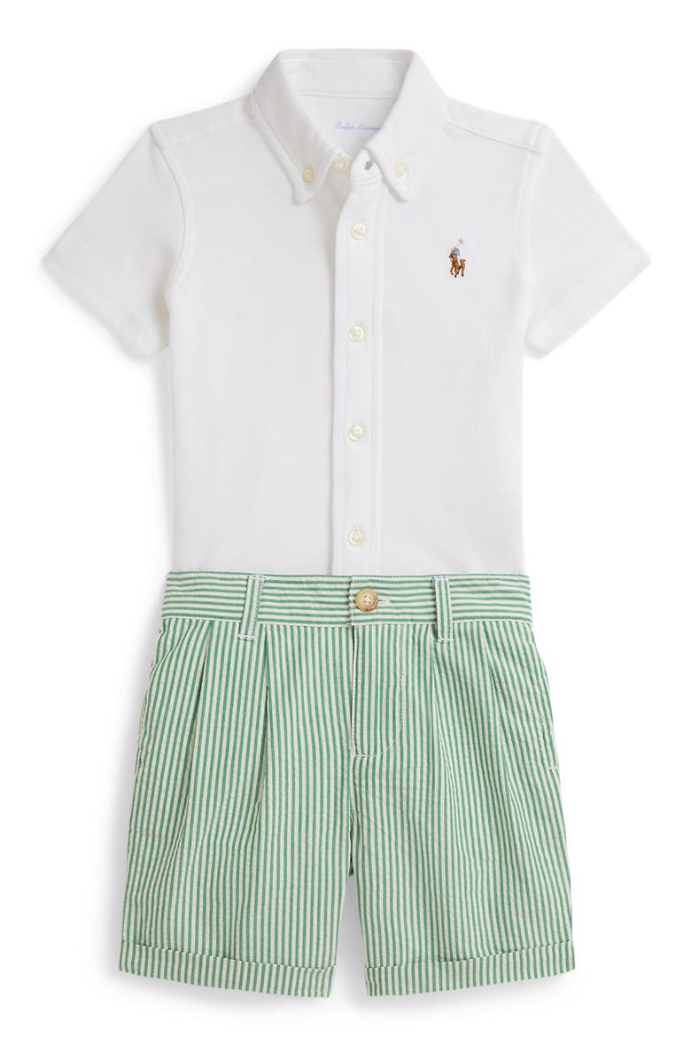 Ralph Lauren Oxford Mesh Button-Up Shirt & Shorts Set, Main, color, White