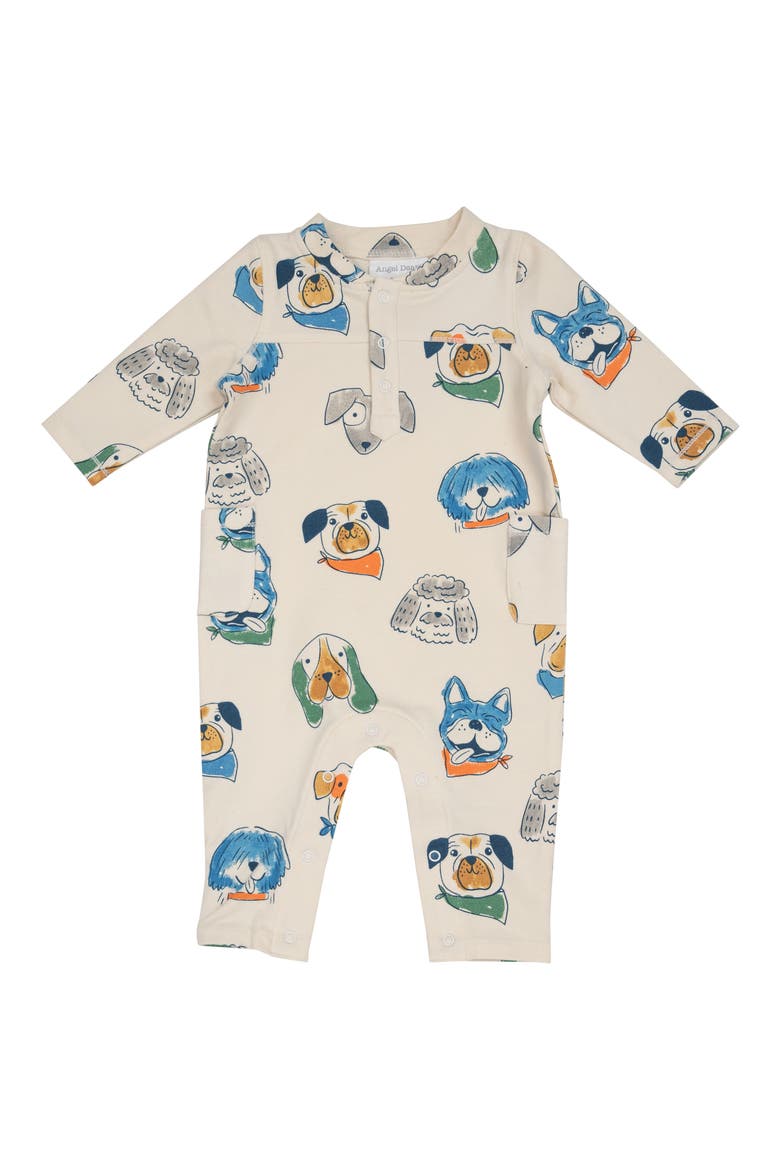 Dog Print Organic Cotton Romper, Main, color, CREAM