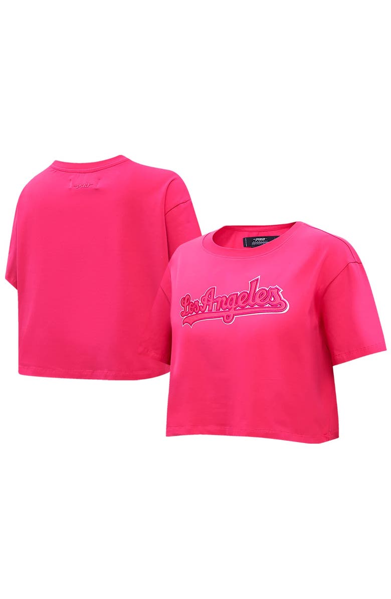 PRO STANDARD Women's Pro Standard Pink Los Angeles Dodgers Triple Pink Boxy Cropped T-Shirt, Alternate, color, 
