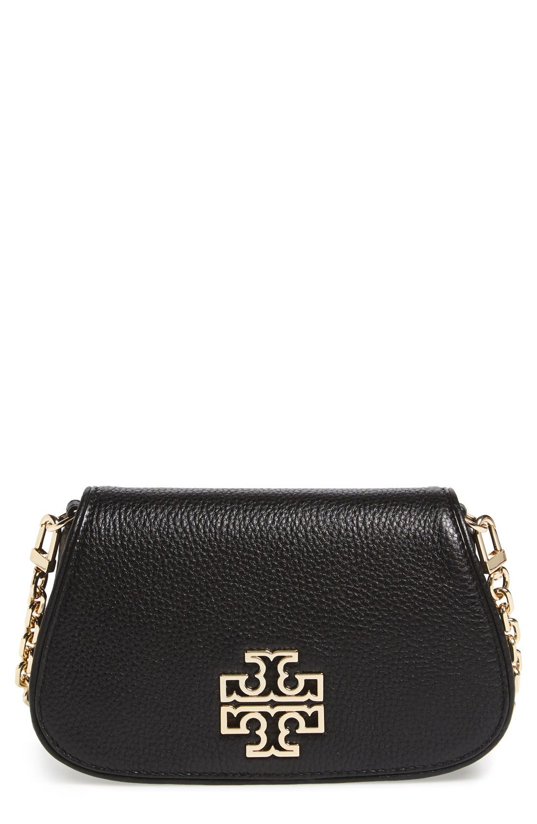 Tory Burch 'Mini Britten' Leather Crossbody Bag, Main, color, 