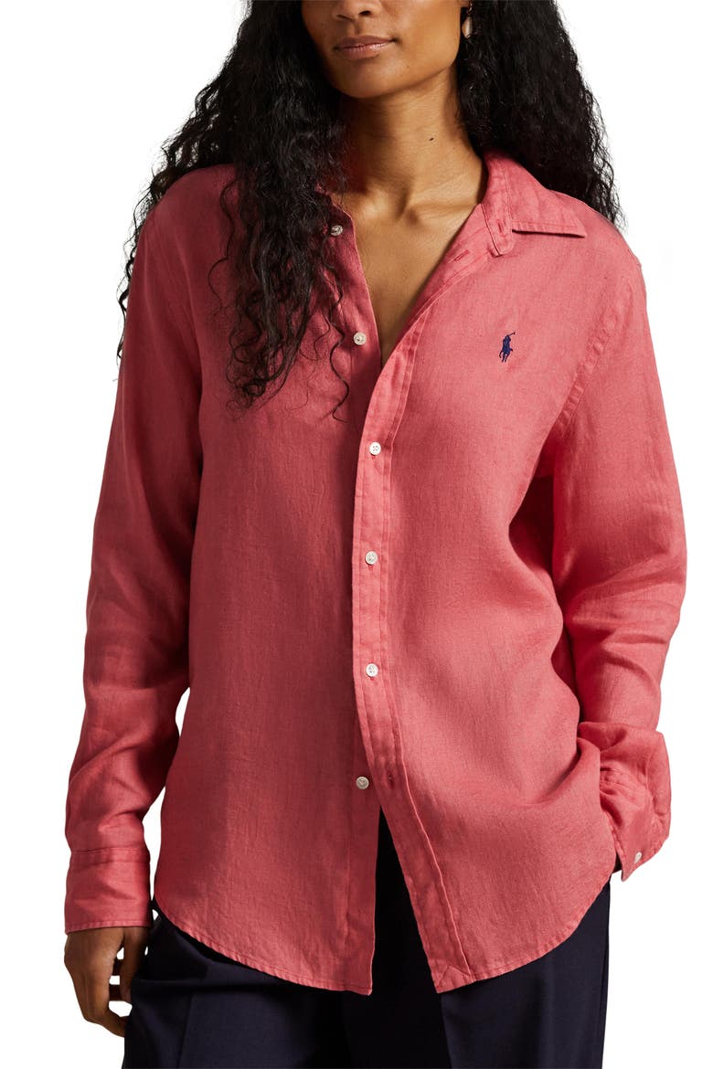 Classic Fit Linen Button-Up Shirt, Main, color, ADIRONDACK BERRY