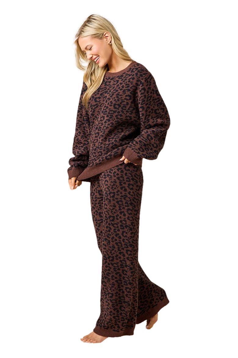 Marshmallow Leopard Crew Neck Lounge Set, Alternate, color, Wild Espresso