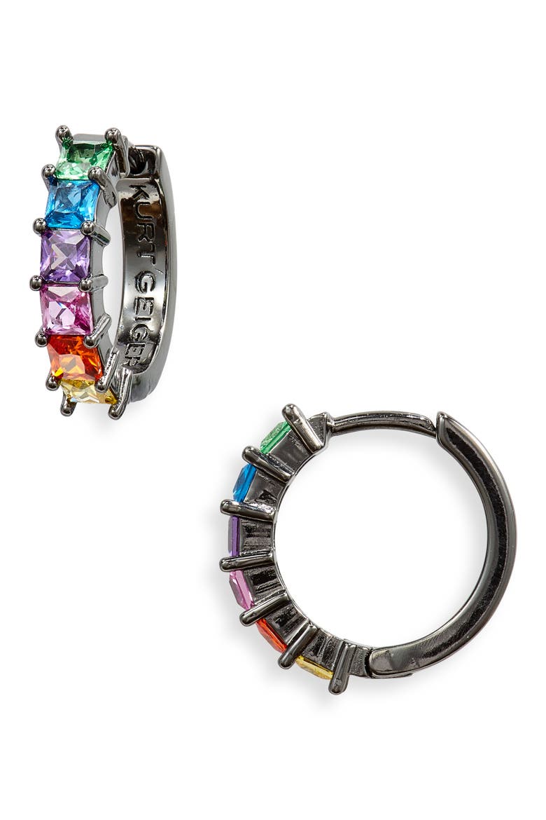 Crystal Huggie Hoop Earrings, Main, color, RAINBOW