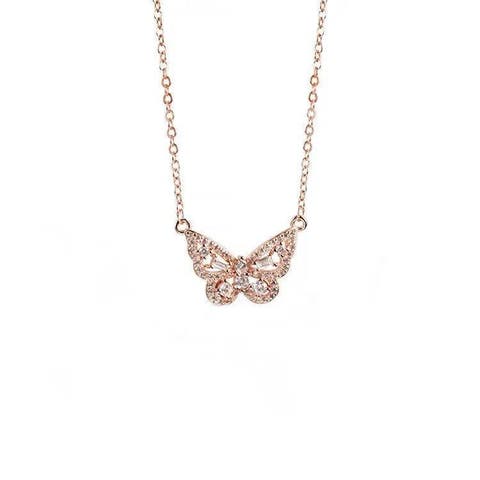 Pavé Butterfly Diamond Petite Necklace - White Gold - One Size - Foto 2