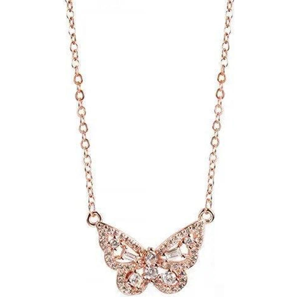 Hollywood Sensation Elegant 18k Rose Gold Butterfly Pendant Necklace With Sparkling Cubic Zirconia S In Rose Gold