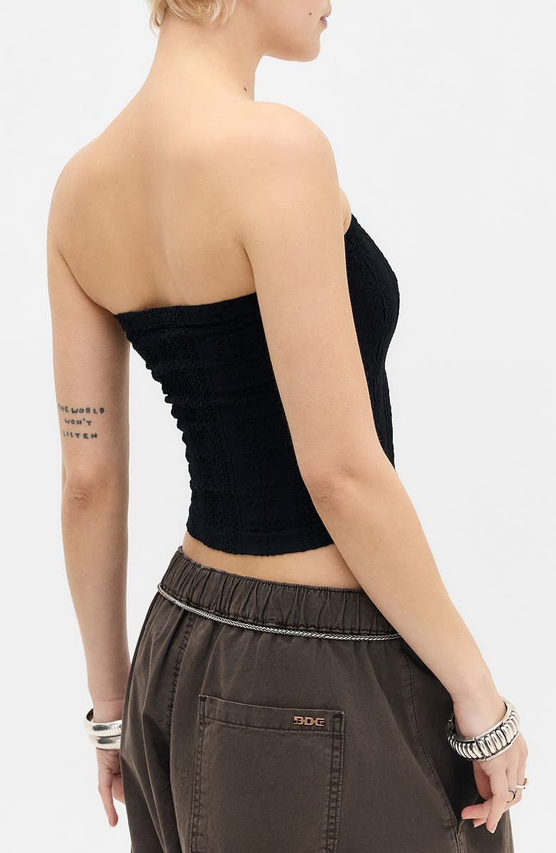 BDG Urban Outfitters Floral Knit Crop Bandeau Top, Alternate, color, Black
