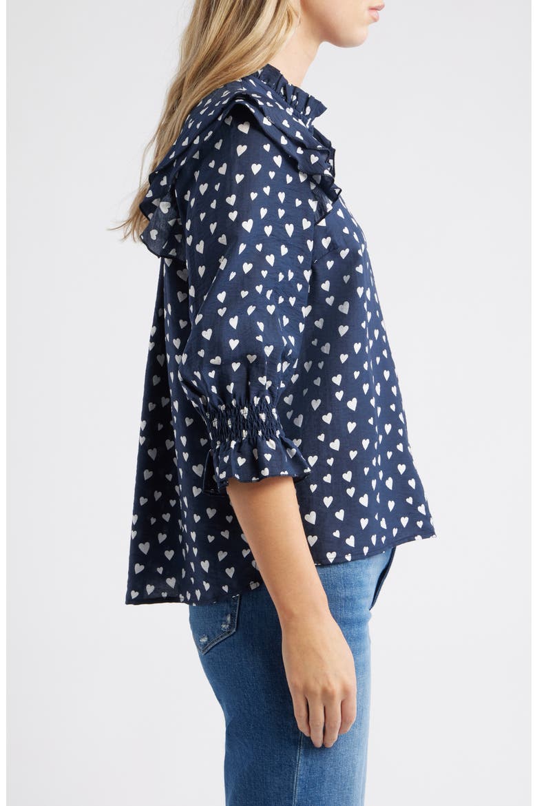 Ruffle Print Top, Alternate, color, NAVY- WHITE FLOATING HEARTS