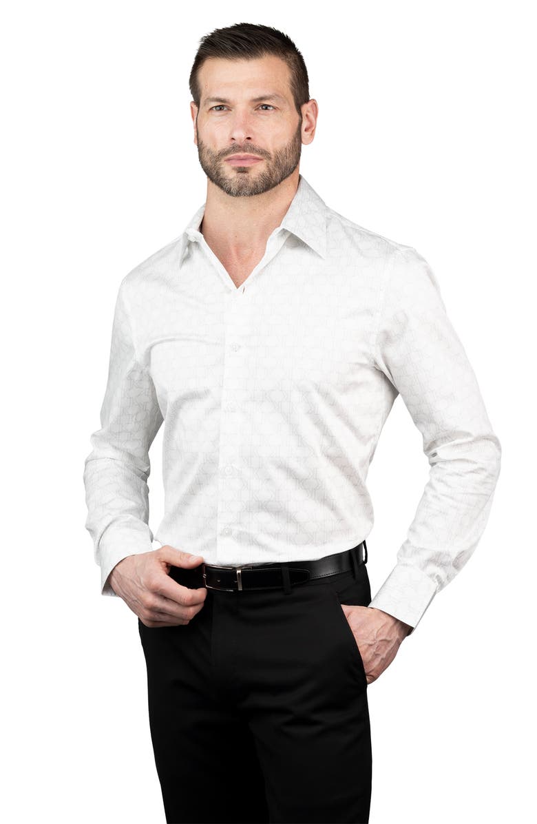 KARL LAGERFELD Trim Fit Grid Pritn Cotton Dress Shirt, Alternate, color, White