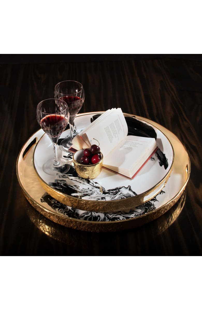 Lunares Bianco Nero Serving Trays, Alternate, color, White