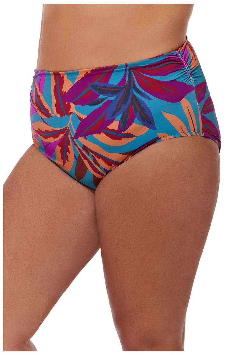 Plantopia Plus Size Shirred High Waist Swim Bottom, Alternate, color, Multi-Teal