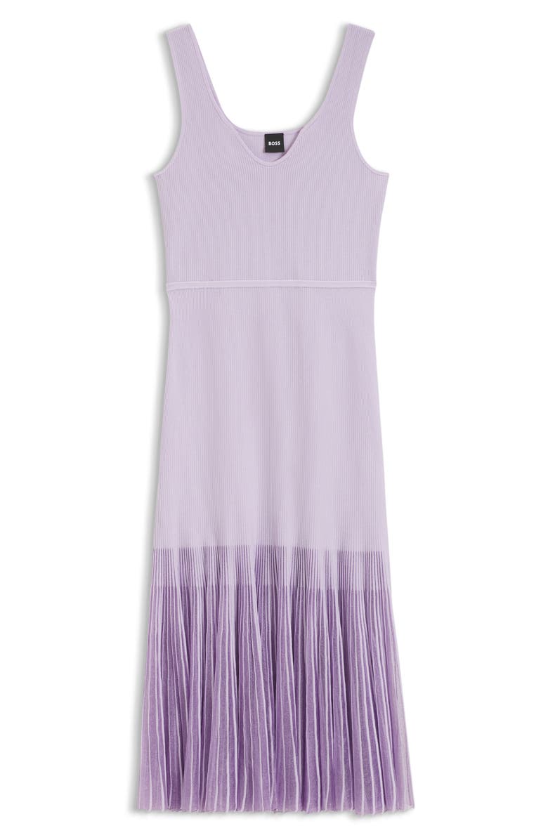 BOSS Floe Mixed Media Pleat Midi Dress, Alternate, color, Lavendar Tide