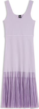 BOSS Floe Mixed Media Pleat Midi Dress