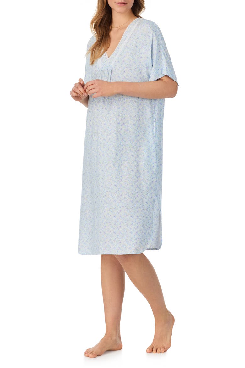 Lace Trim Pajama Caftan, Alternate, color, WHITE/ DITS