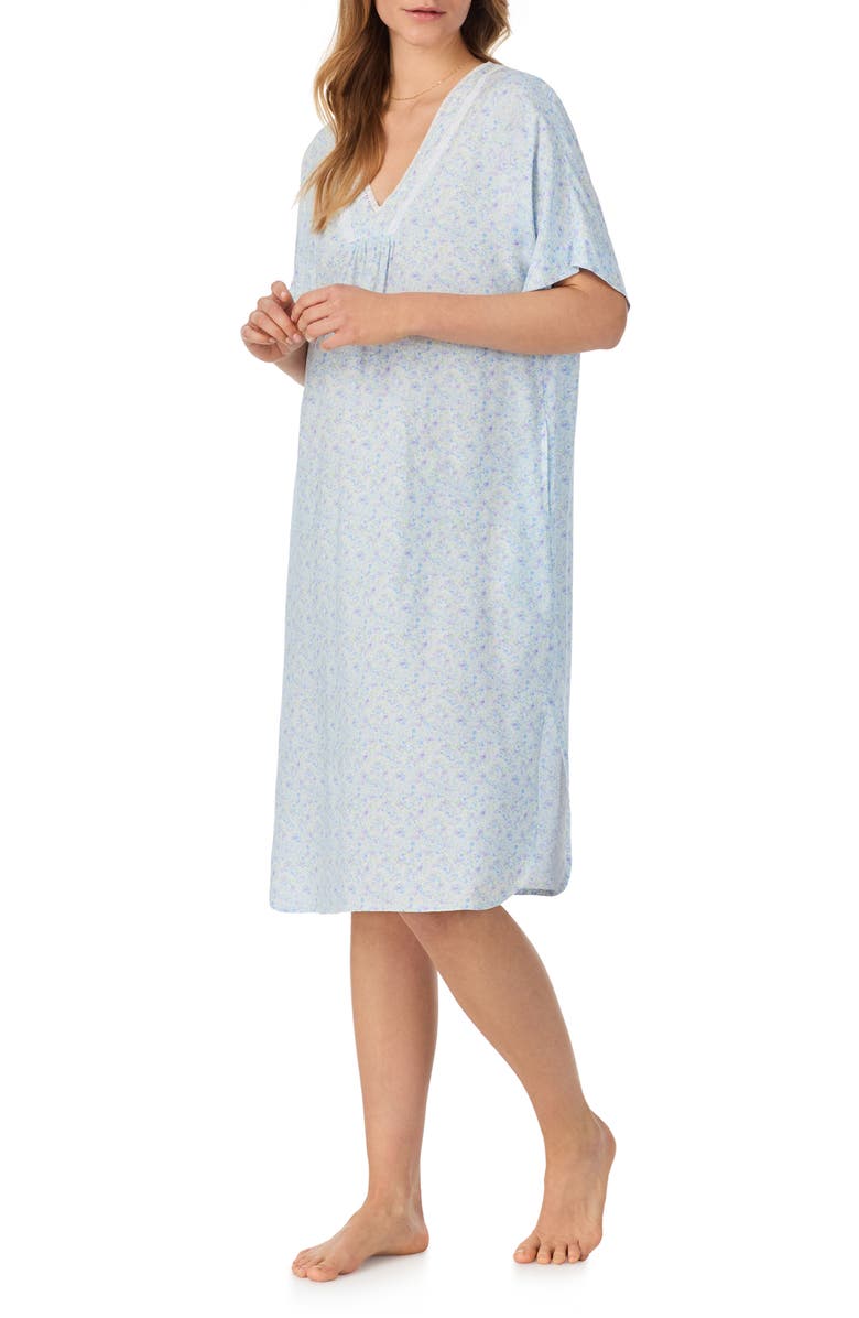 Eileen West Lace Trim Pajama Caftan, Alternate, color, White/ Dits