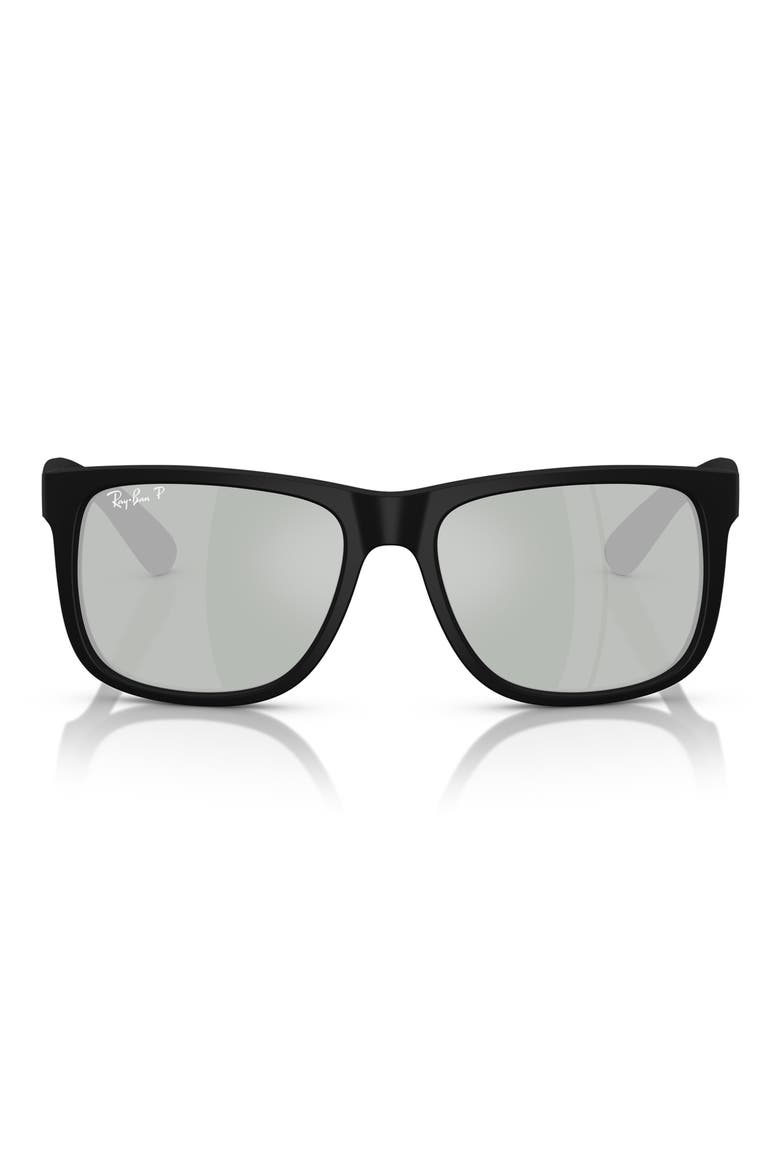 54mm Polarized Square Sunglasses, Main, color, RUBBER BLACK GREEN SILVER POL