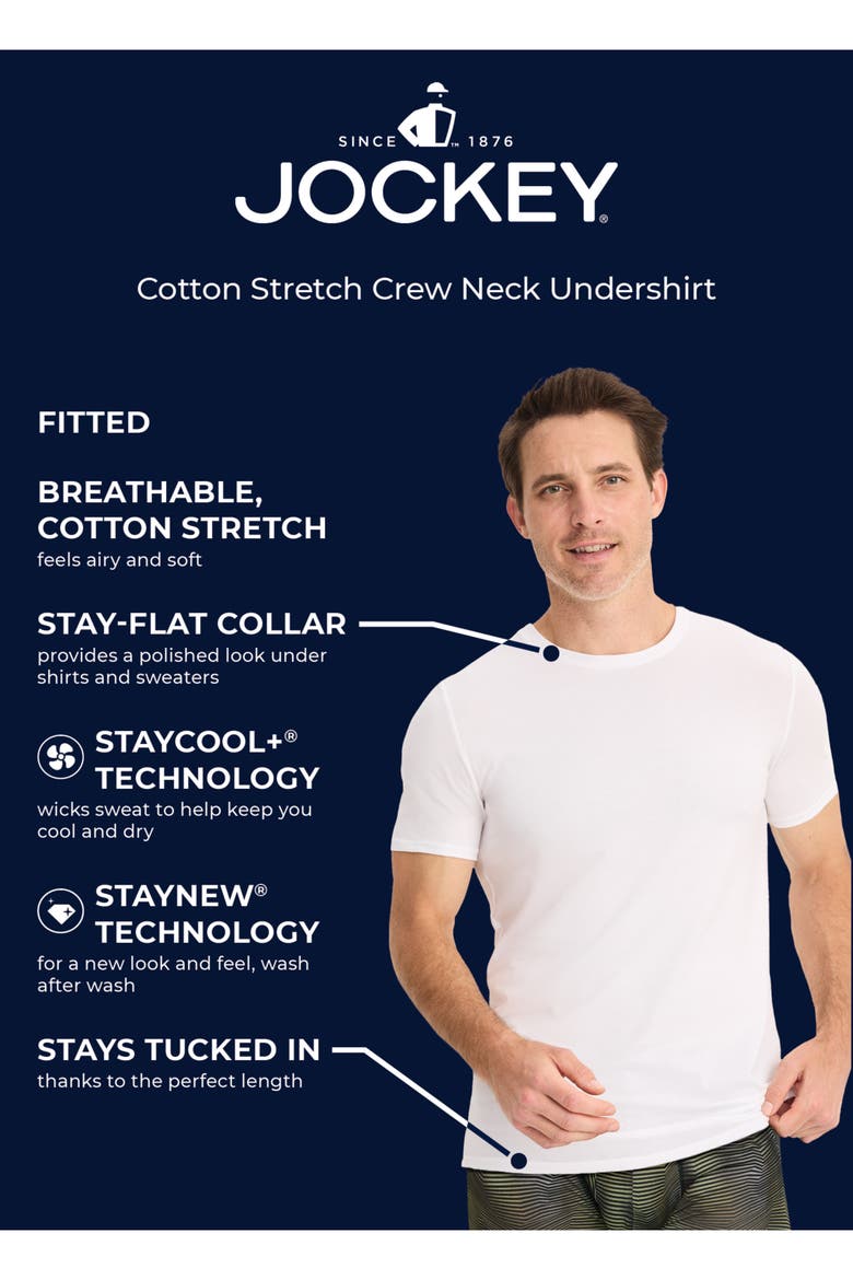 Mens Cotton Stretch Crew Neck Undershirt - 3 Pack, Alternate, color, Black