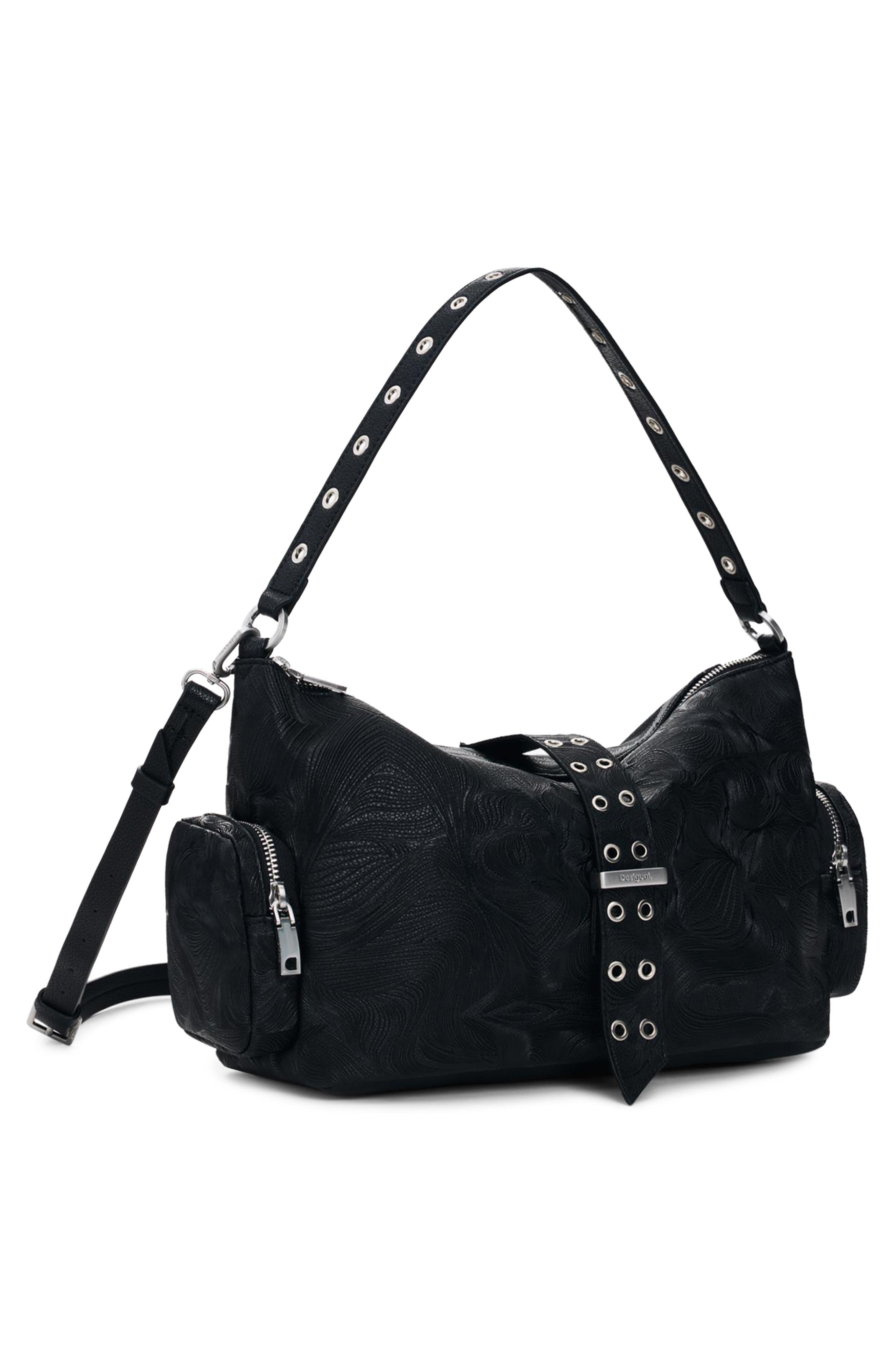 Desigual Embossed Faux Leather Handbag, Alternate, color, Black