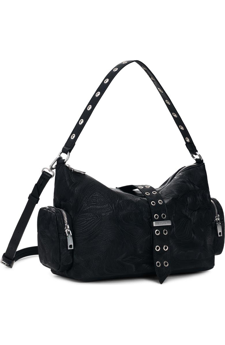 Desigual Embossed Faux Leather Handbag, Alternate, color, Black