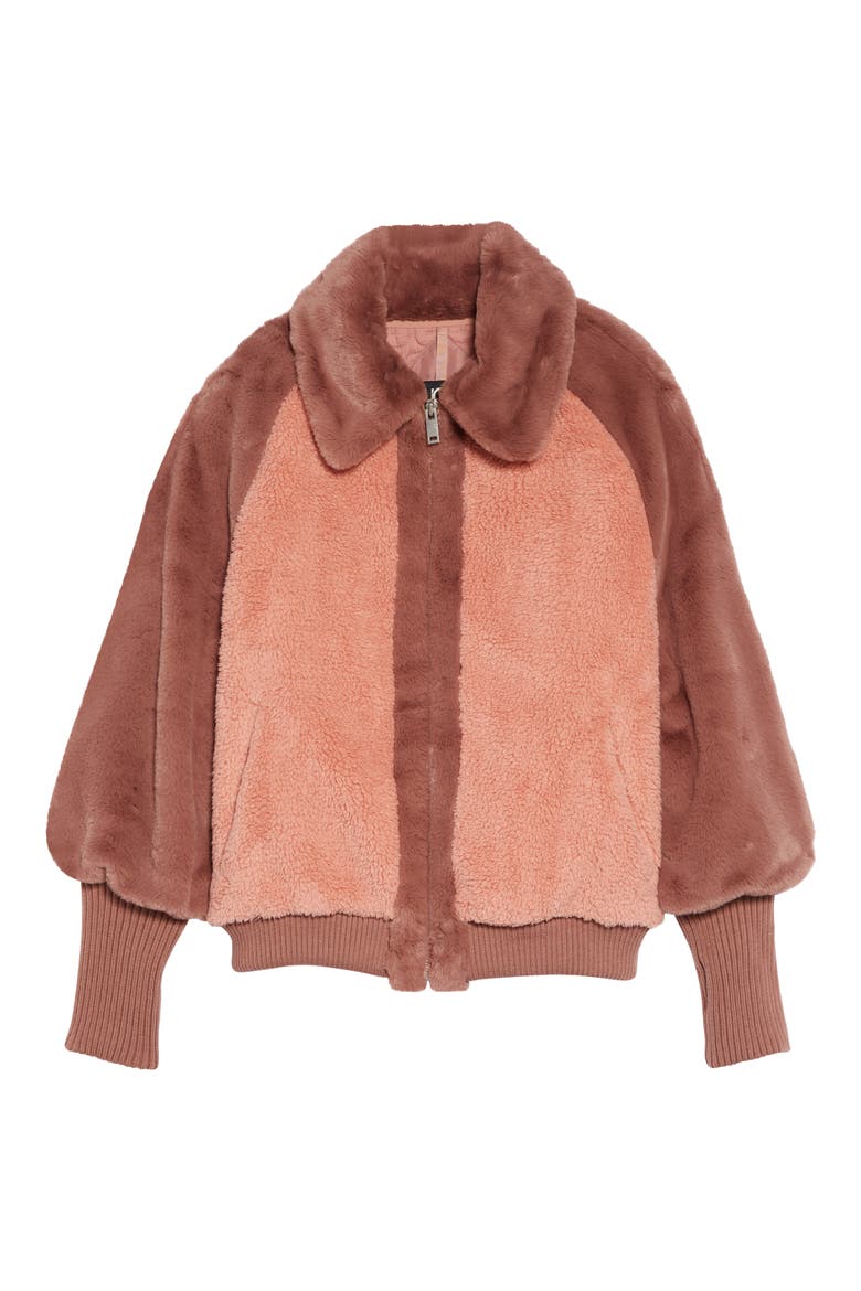 Augusta Faux Fur & Faux Shearling Baseball Jacket, Alternate, color, FIREWOOD