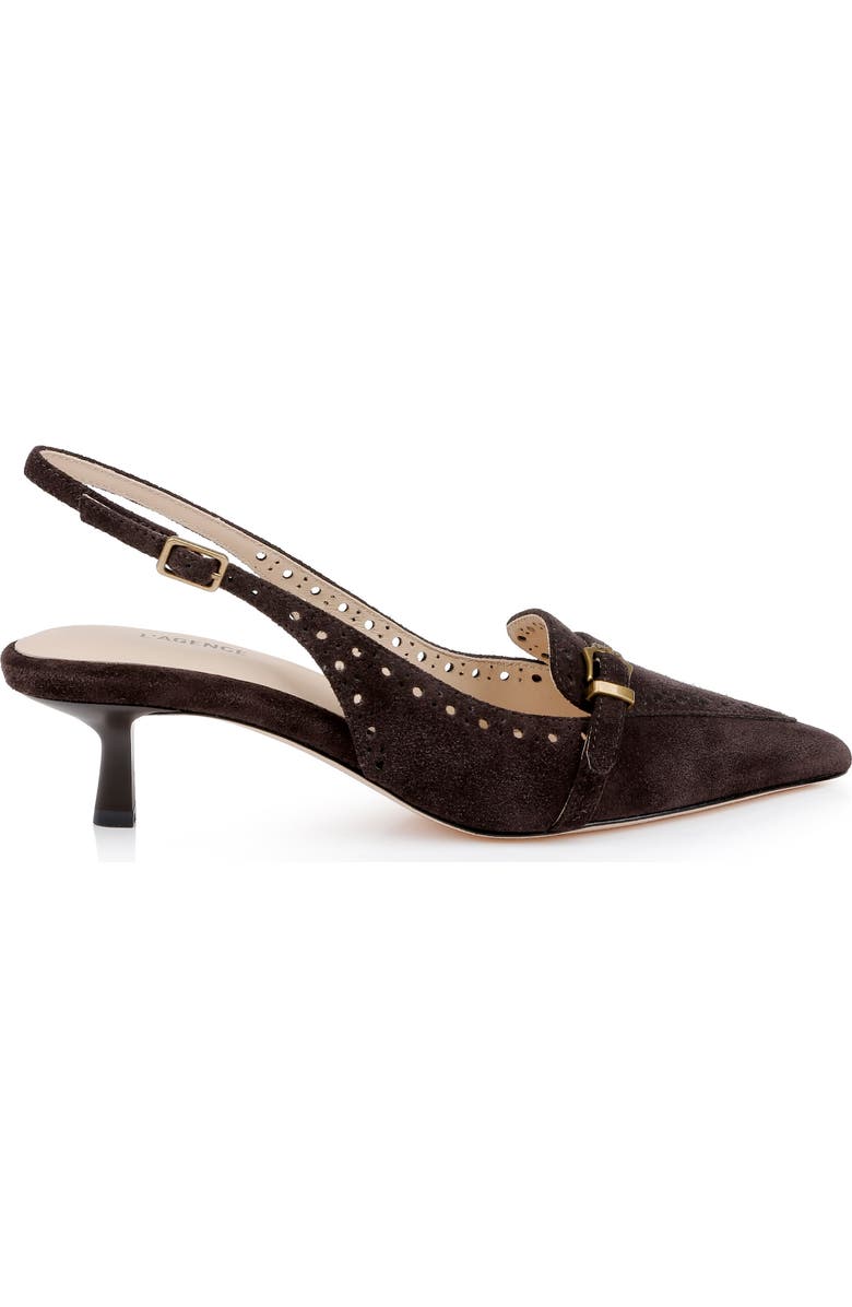 L'AGENCE Lourdes Slingback Pointed Toe Kitten Heel Pump, Alternate, color, Dark Brown Suede