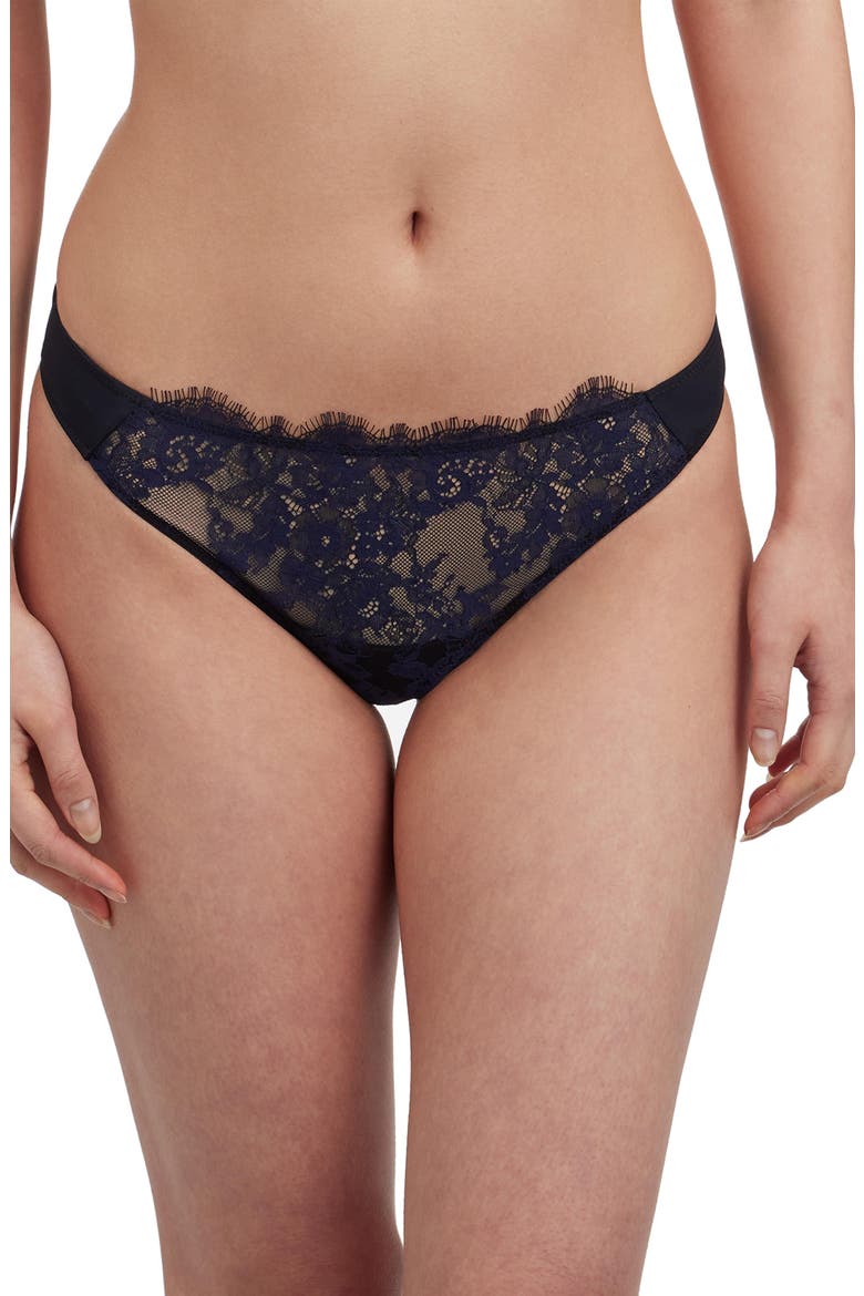Entice Lace Front Thong, Main, color, Black/Midnight