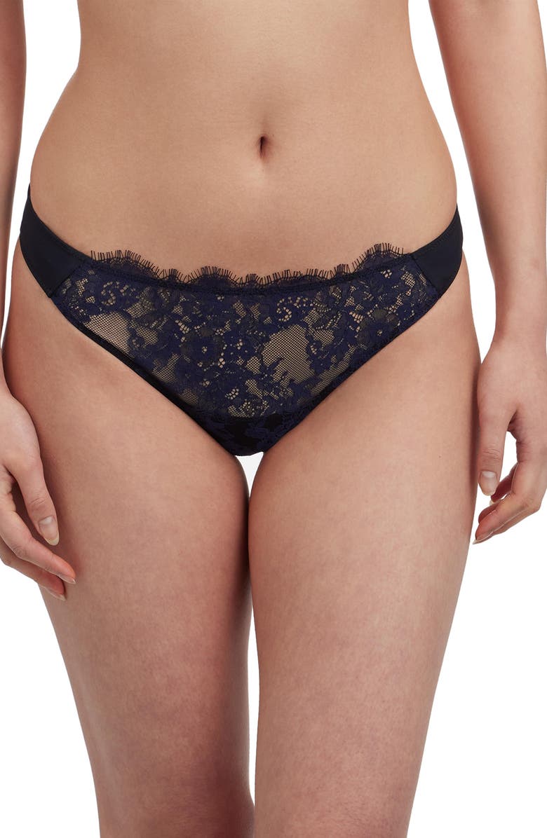 Skarlett Blue Entice Lace Front Thong, Main, color, Black/Midnight