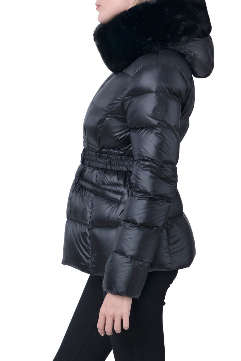 Lux Faux Fur Lined Water Resistant Recycled Nylon Down Puffer Jacket, Alternate, color, BLACK