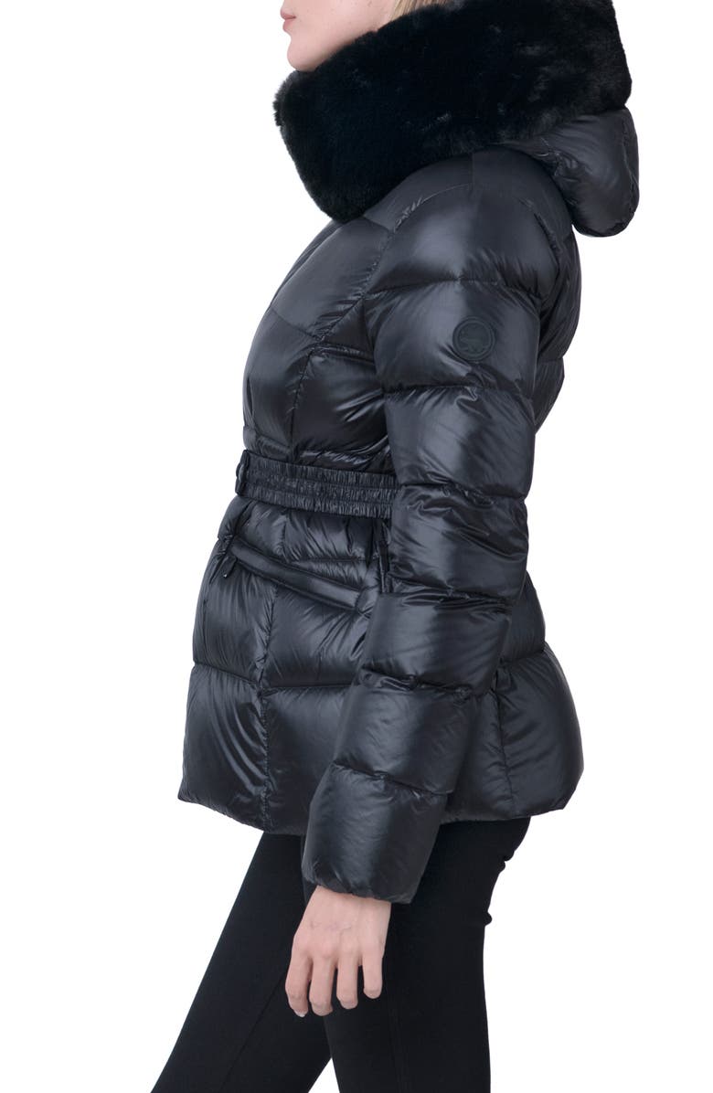 The Recycled Planet Company Lux Faux Fur Lined Water Resistant Recycled Nylon Down Puffer Jacket, Alternate, color, Black