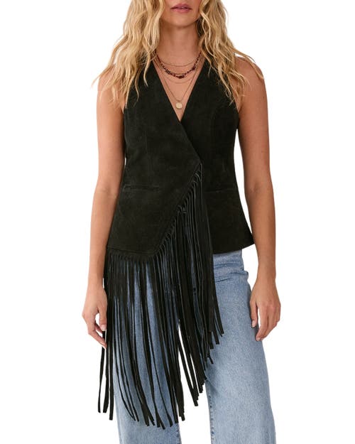 Nasty Gal Premium Suede Fringe Waistcoat In Black