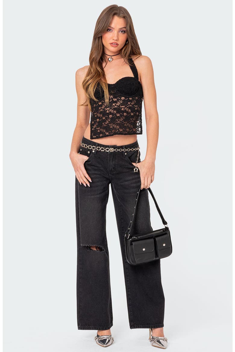 Debbie Ripped Low Rise Wide Leg Jeans, Alternate, color, BLACK