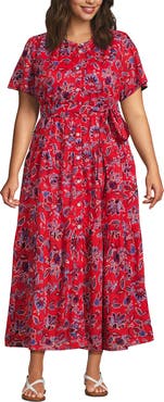 Lands' End Plus Size Cotton Voile Button Front Maxi Dress