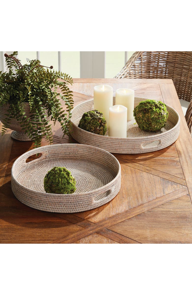 Napa Home & Garden Burma Rattan Round Ottoman Decorative Trays Small Set of 2, Alternate, color, White