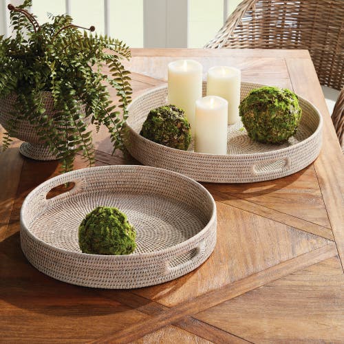 Napa Home & Garden Burma Rattan Round Ottoman Decorative Trays Small Set Of 2 In Neutral