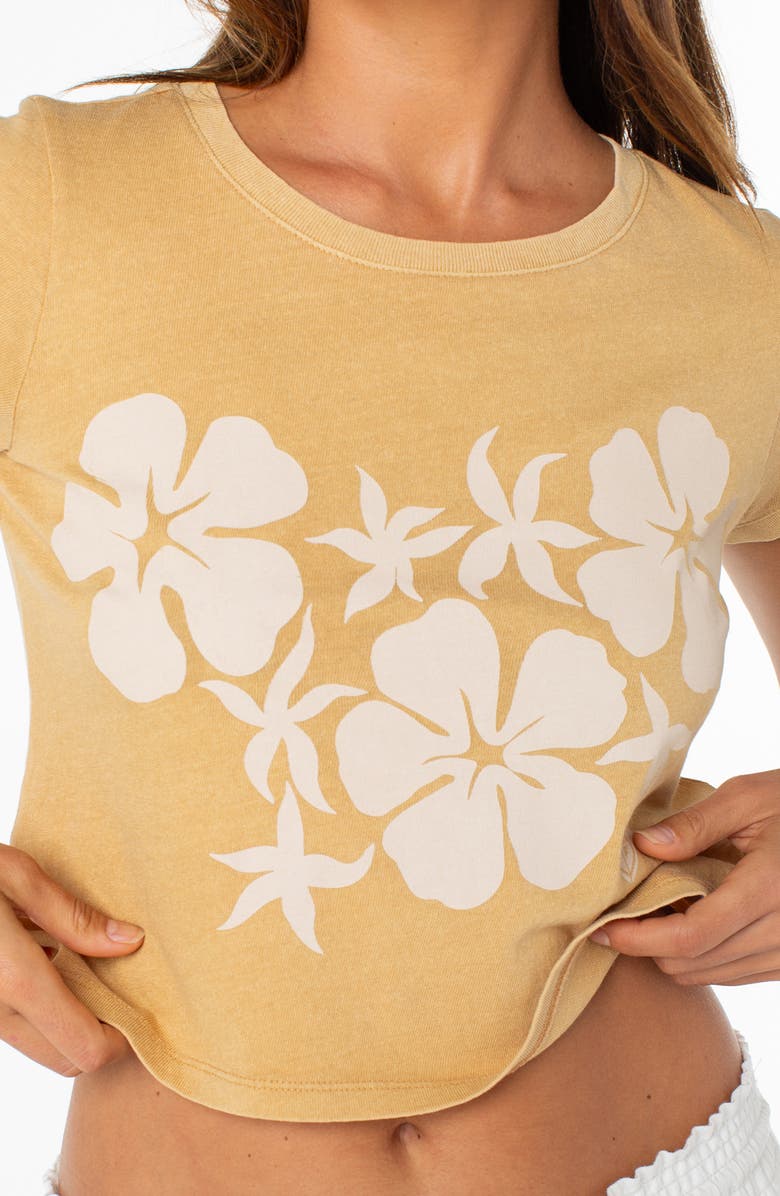 Roxy Plumerias & Hibiscus Crop Cotton Graphic T-Shirt, Alternate, color, Curry