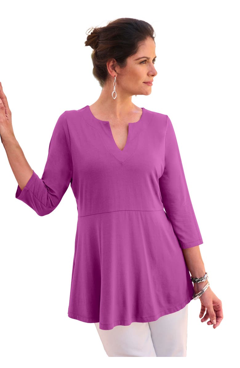 Jessica London Stretch Knit Henley Notch Babydoll Tunic, Main, color, Deep Orchid