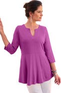 Jessica London Stretch Knit Henley Notch Babydoll Tunic