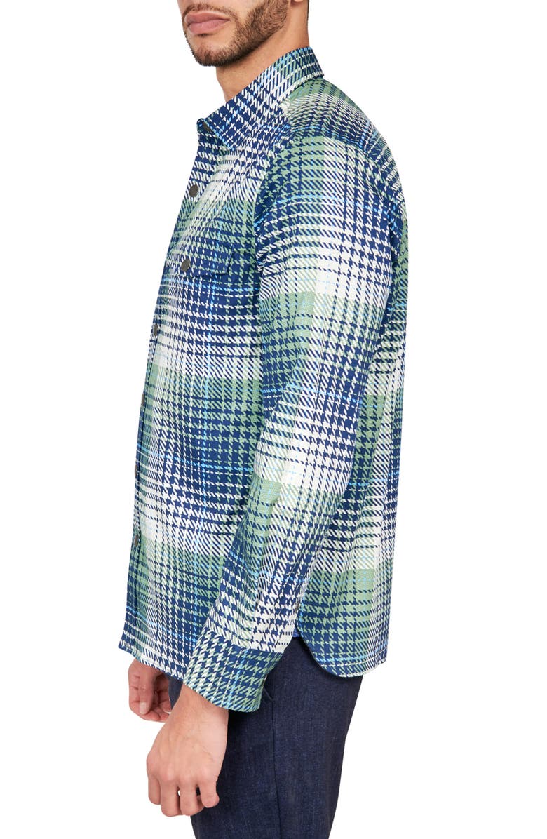 Brooklyn Brigade Slim Plaid Cotton Stretch Shirt Jacket, Alternate, color, Green