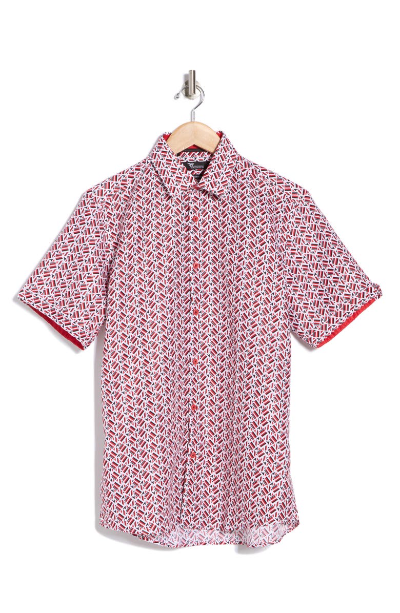 T.R. PREMIUM Print Short Sleeve Woven Button-Up Shirt, Alternate, color,