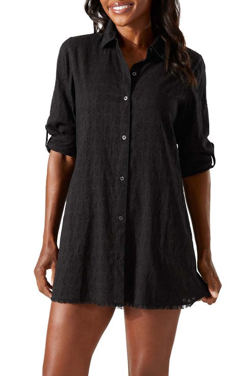 Cotton Clip Jacquard Boyfriend Cover-Up Shirt