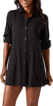 Tommy Bahama Cotton Clip Jacquard Boyfriend Cover-Up Shirt