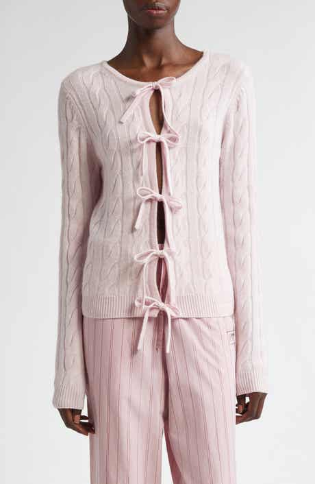 Ganni Front Tie Merino Wool & Cashmere Cable Cardigan