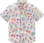 Mini Boden Kids' Summertime Print Short Sleeve Linen & Cotton Button-Down Shirt